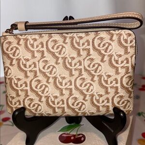 COACH Beige and Brown Monogram Wristlet NWT